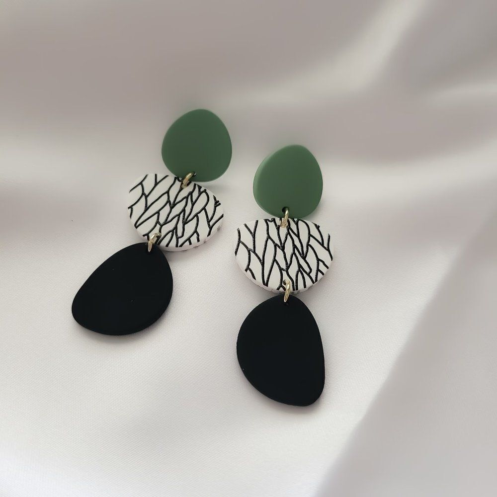 5/$25 Green and Black Acrylic Geometric Statement Earrings